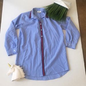 Striped Blue and White Rainbow Dress Shirt Dress